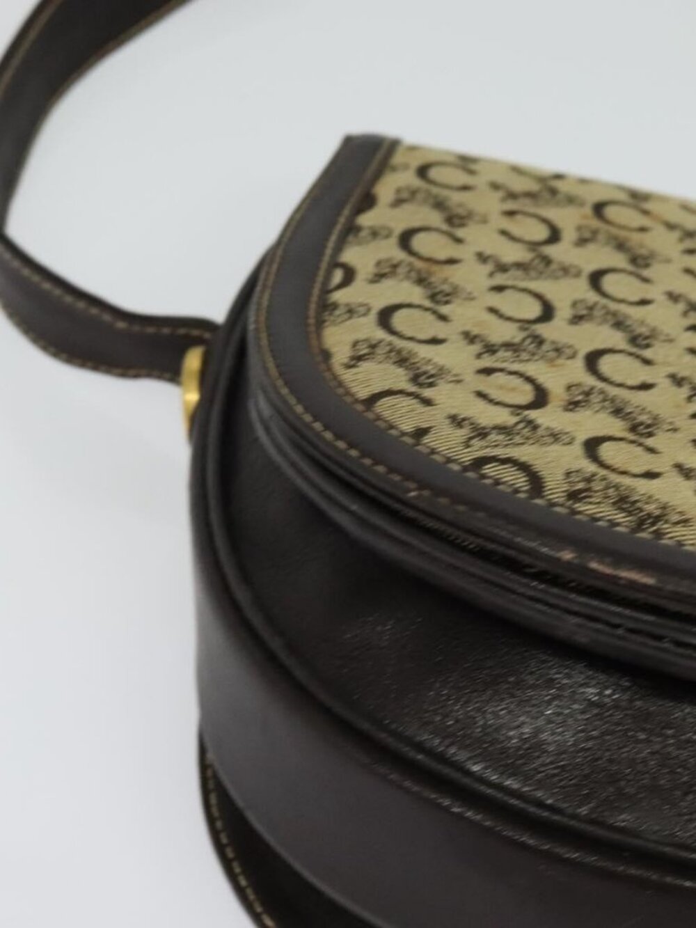 Authentic CELINE C Sulky Shoulder Bag Canvas Beige Gold - Picture 16 of 16